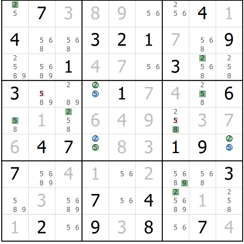 Position des candidats pour la solution de la Gr 63 page 66 du magazine de sudoku Suprême n° 030