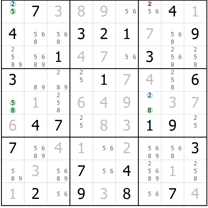 Position des candidats pour la solution de la Gr 63 page 66 du magazine de sudoku Suprême n° 030