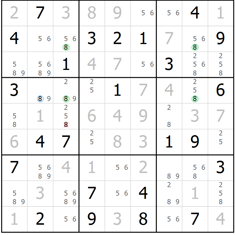 Position des candidats pour la solution de la Gr 63 page 66 du magazine de sudoku Suprême n° 030