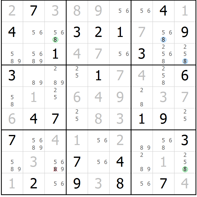 Position des candidats pour la solution de la Gr 63 page 66 du magazine de sudoku Suprême n° 030