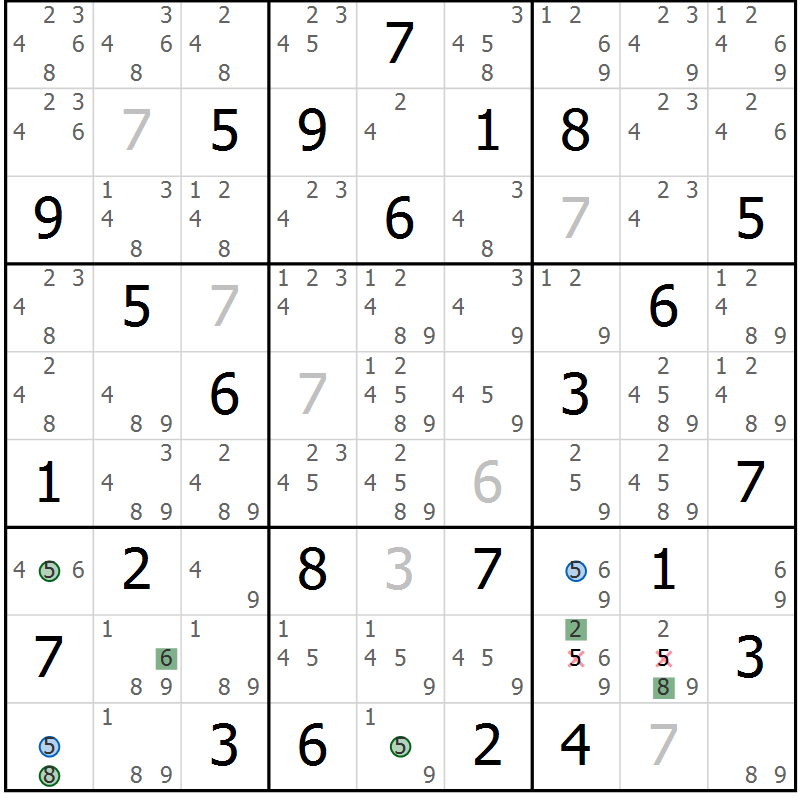 Position des candidats pour la solution de la Gr 64 page 67 du magazine de sudoku Suprême n° 030