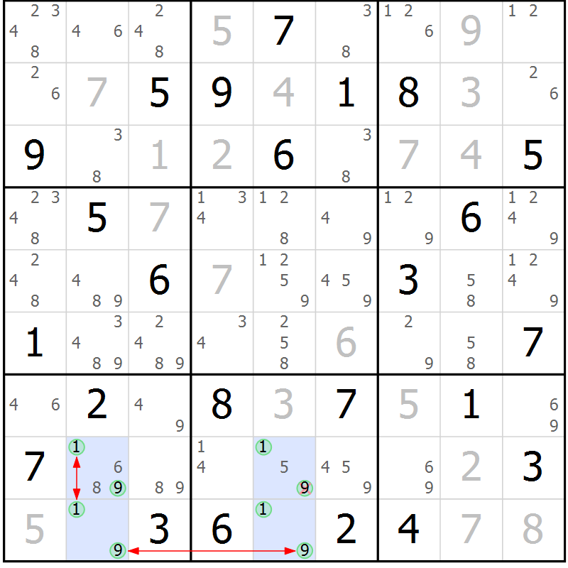 Position des candidats pour la solution de la Gr 64 page 67 du magazine de sudoku Suprême n° 030