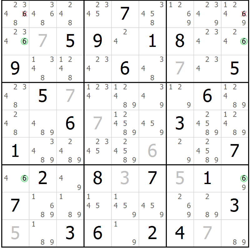 Position des candidats pour la solution de la Gr 64 page 67 du magazine de sudoku Suprême n° 030