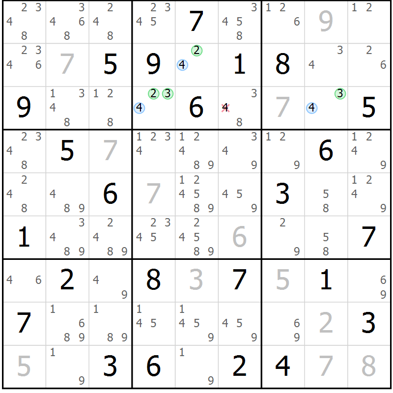 Position des candidats pour la solution de la Gr 64 page 67 du magazine de sudoku Suprême n° 030
