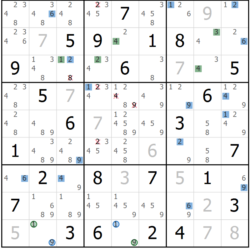 Position des candidats pour la solution de la Gr 64 page 67 du magazine de sudoku Suprême n° 030