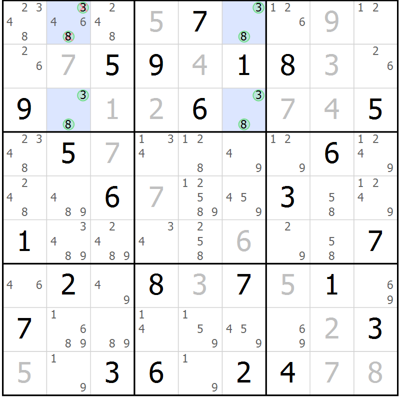 Position des candidats pour la solution de la Gr 64 page 67 du magazine de sudoku Suprême n° 030