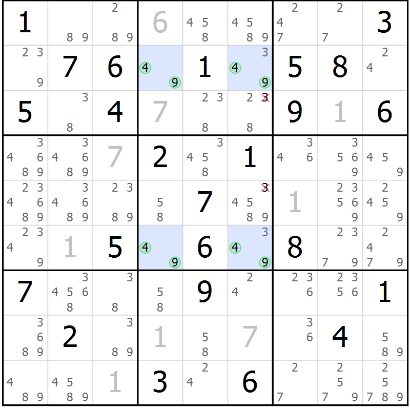 Position des candidats pour la solution de la Gr 65 page 68 du magazine de sudoku Suprême n° 030