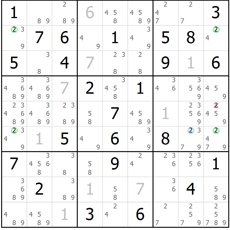 Position des candidats pour la solution de la Gr 65 page 68 du magazine de sudoku Suprême n° 030