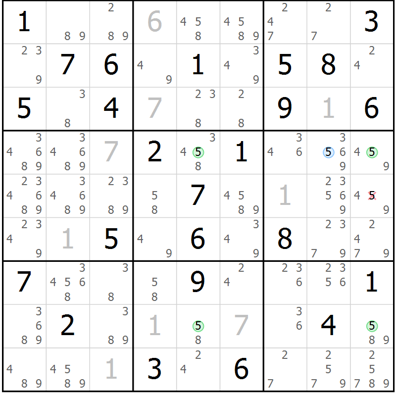 Position des candidats pour la solution de la Gr 65 page 68 du magazine de sudoku Suprême n° 030