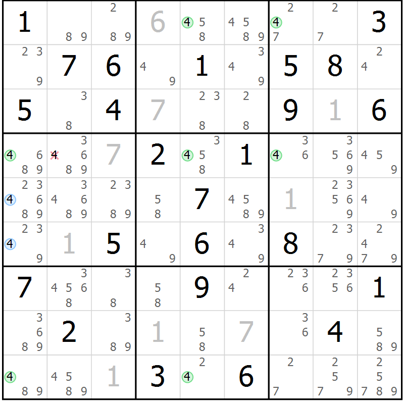 Position des candidats pour la solution de la Gr 65 page 68 du magazine de sudoku Suprême n° 030