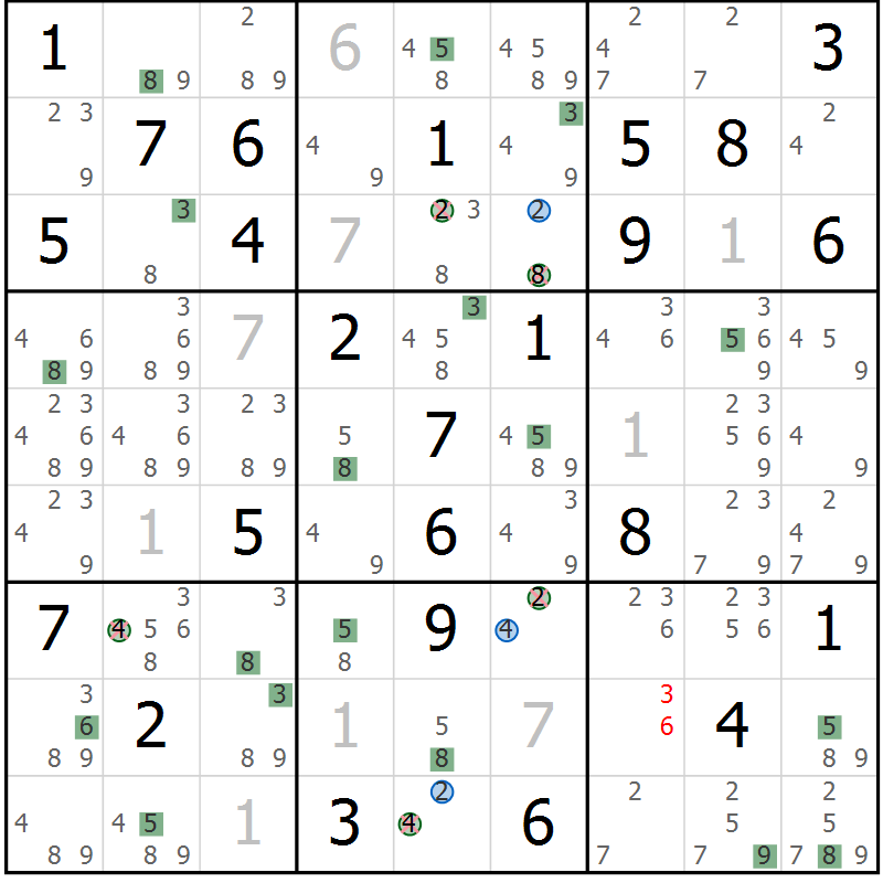 Position des candidats pour la solution de la Gr 65 page 68 du magazine de sudoku Suprême n° 030