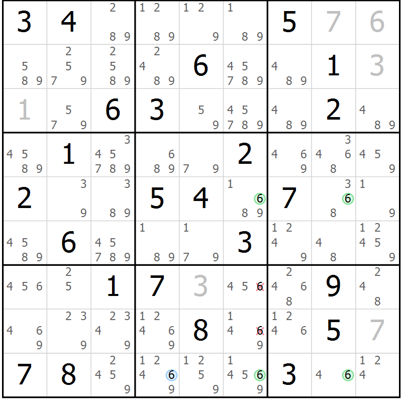 Position des candidats pour la solution de la Gr 66 page 69 du magazine de sudoku Suprême n° 030