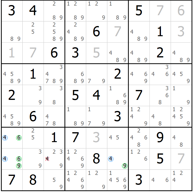 Position des candidats pour la solution de la Gr 66 page 69 du magazine de sudoku Suprême n° 030