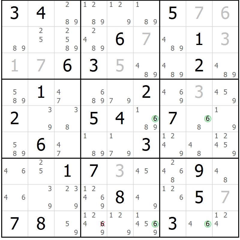 Position des candidats pour la solution de la Gr 66 page 69 du magazine de sudoku Suprême n° 030