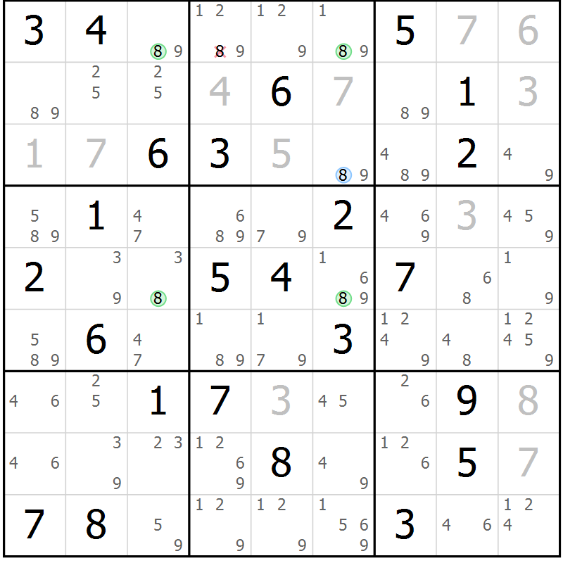 Position des candidats pour la solution de la Gr 66 page 69 du magazine de sudoku Suprême n° 030