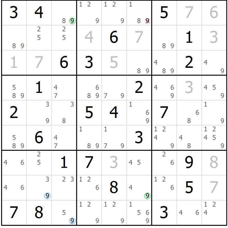Position des candidats pour la solution de la Gr 66 page 69 du magazine de sudoku Suprême n° 030