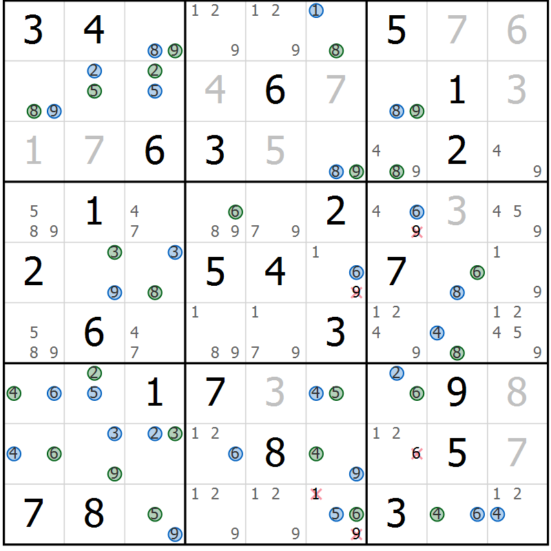 Position des candidats pour la solution de la Gr 66 page 69 du magazine de sudoku Suprême n° 030