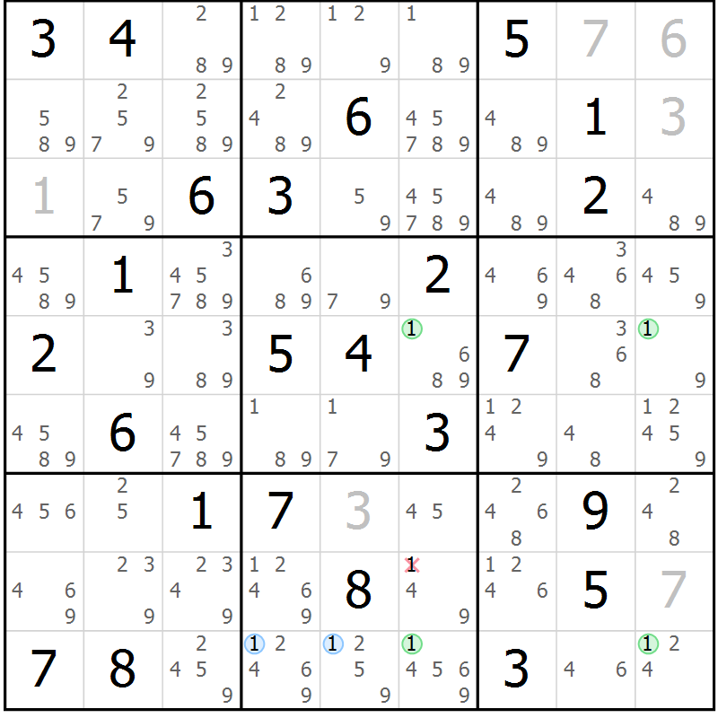 Position des candidats pour la solution de la Gr 66 page 69 du magazine de sudoku Suprême n° 030