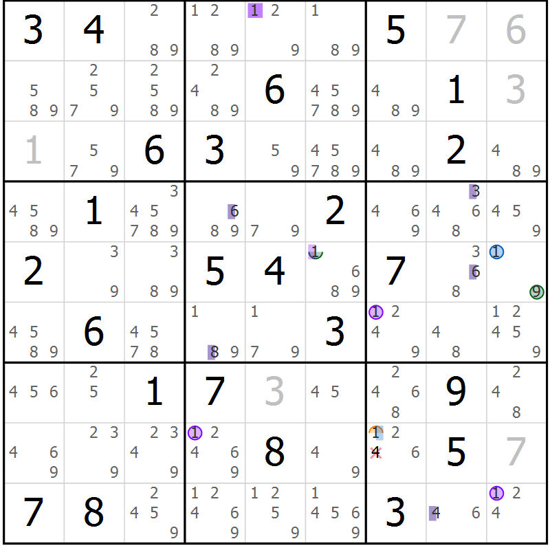Position des candidats pour la solution de la Gr 66 page 69 du magazine de sudoku Suprême n° 030