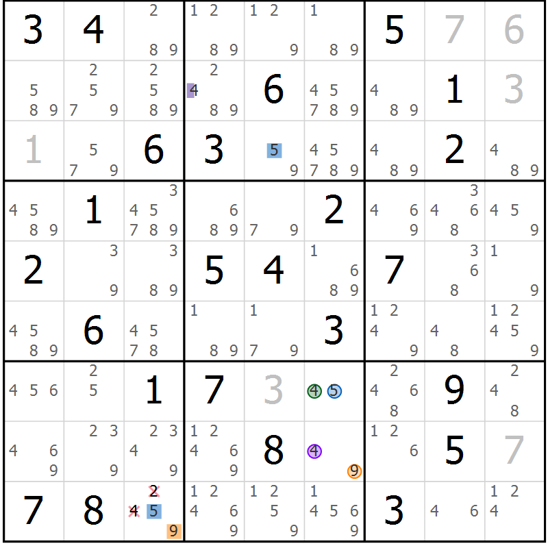 Position des candidats pour la solution de la Gr 66 page 69 du magazine de sudoku Suprême n° 030