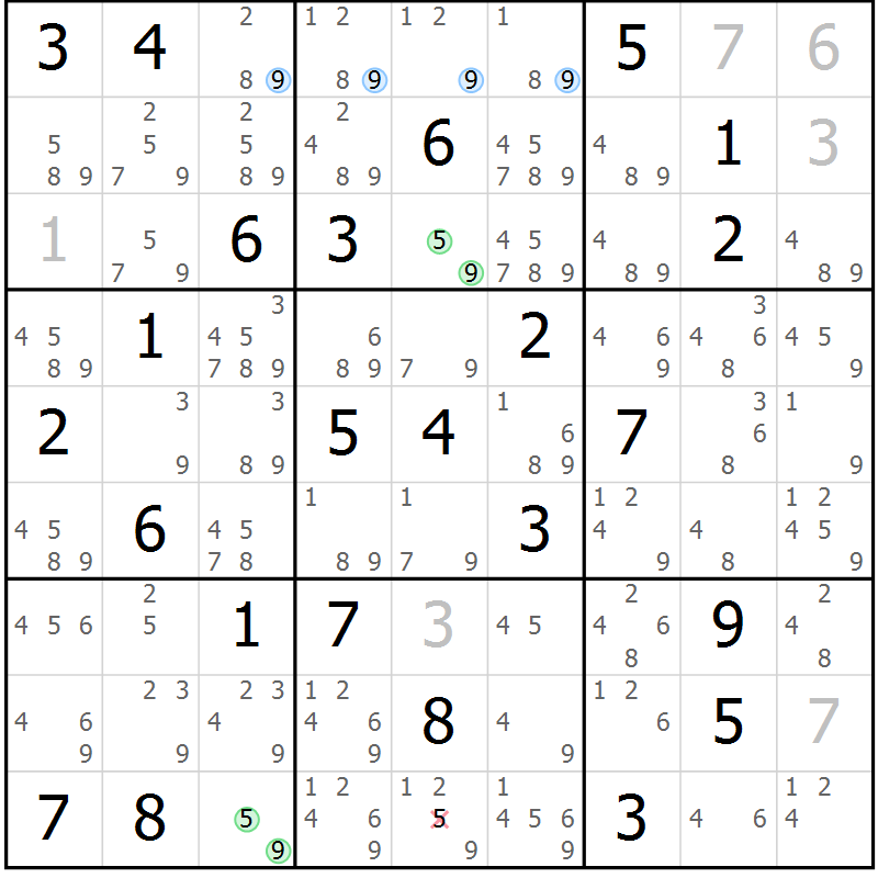 Position des candidats pour la solution de la Gr 66 page 69 du magazine de sudoku Suprême n° 030