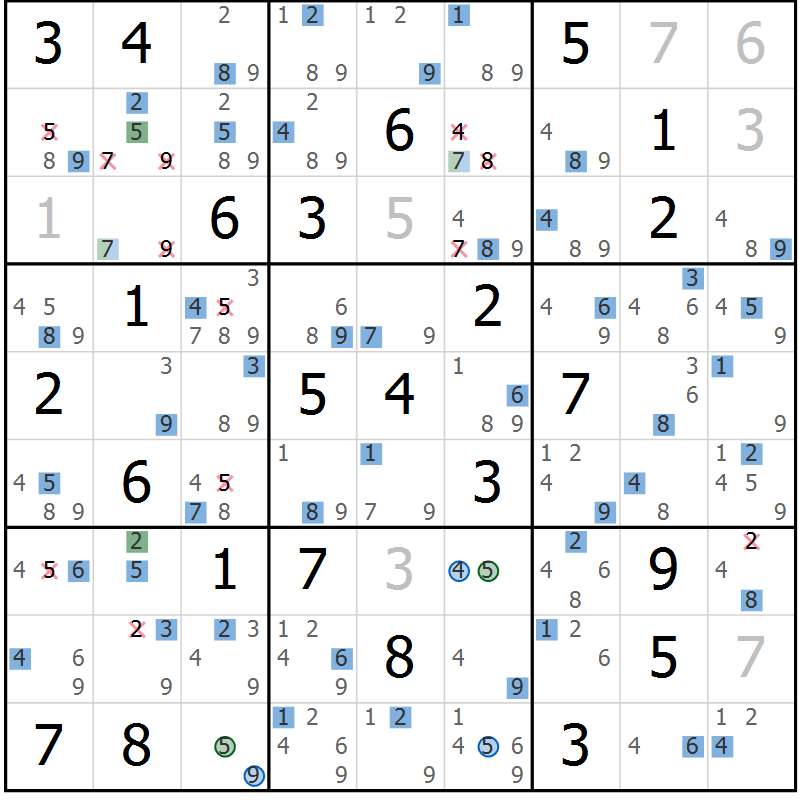 Position des candidats pour la solution de la Gr 66 page 69 du magazine de sudoku Suprême n° 030