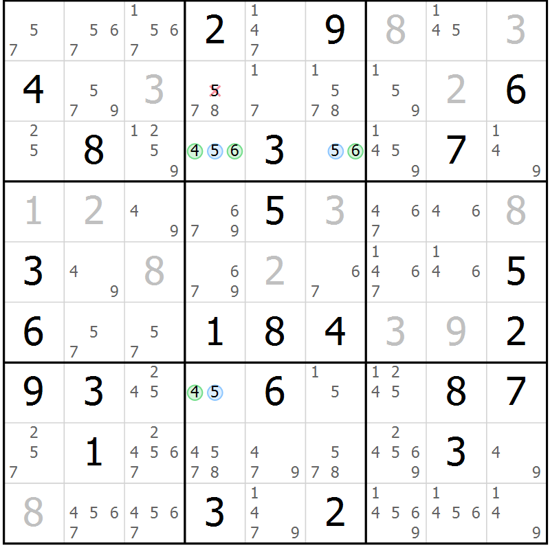 Position des candidats pour la solution de la Gr 67 page 70 du magazine de sudoku Suprême n° 030
