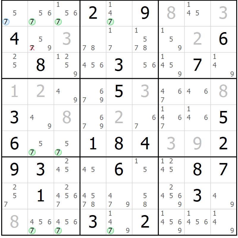 Position des candidats pour la solution de la Gr 67 page 70 du magazine de sudoku Suprême n° 030