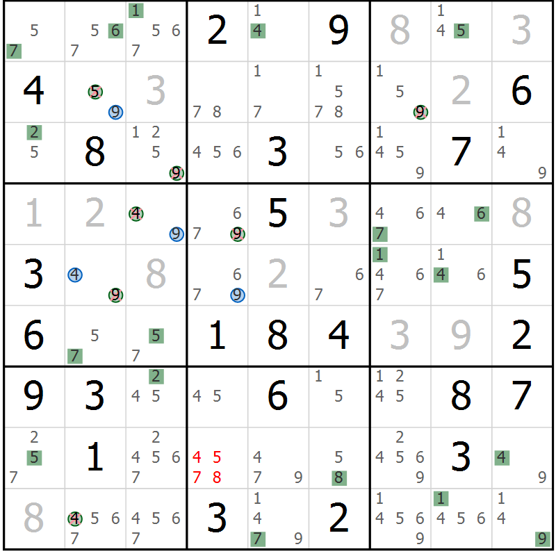Position des candidats pour la solution de la Gr 67 page 70 du magazine de sudoku Suprême n° 030