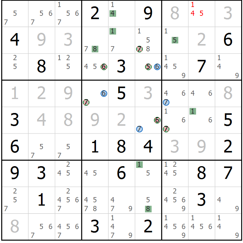 Position des candidats pour la solution de la Gr 67 page 70 du magazine de sudoku Suprême n° 030