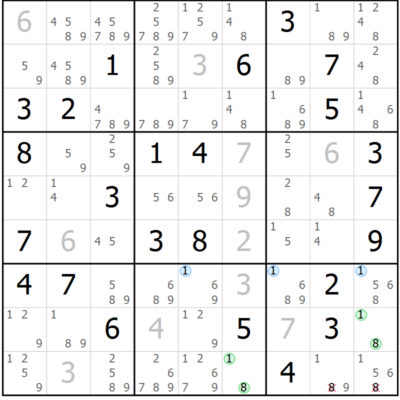 Position des candidats pour la solution de la Gr 68 page 71 du magazine de sudoku Suprême n° 030