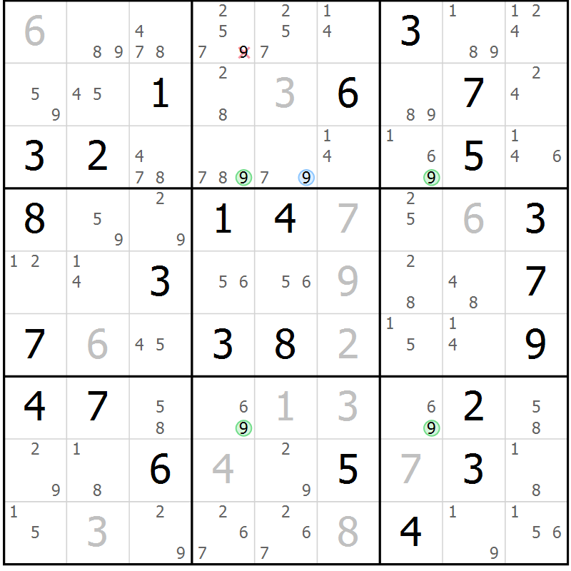 Position des candidats pour la solution de la Gr 68 page 71 du magazine de sudoku Suprême n° 030