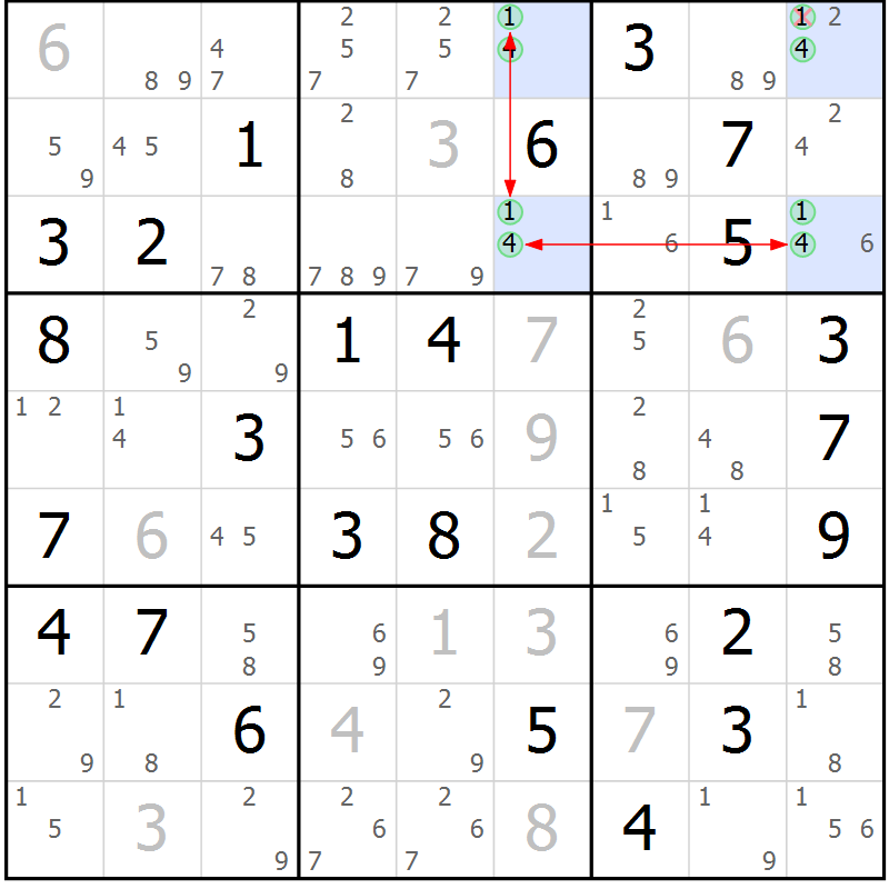 Position des candidats pour la solution de la Gr 68 page 71 du magazine de sudoku Suprême n° 030