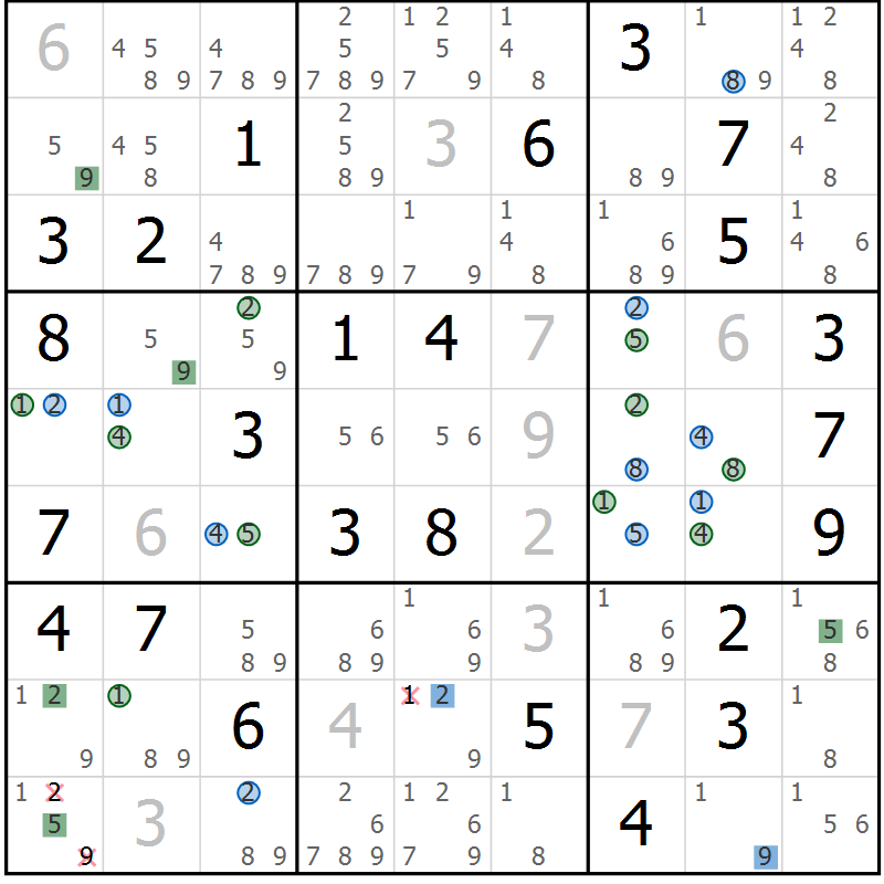 Position des candidats pour la solution de la Gr 68 page 71 du magazine de sudoku Suprême n° 030