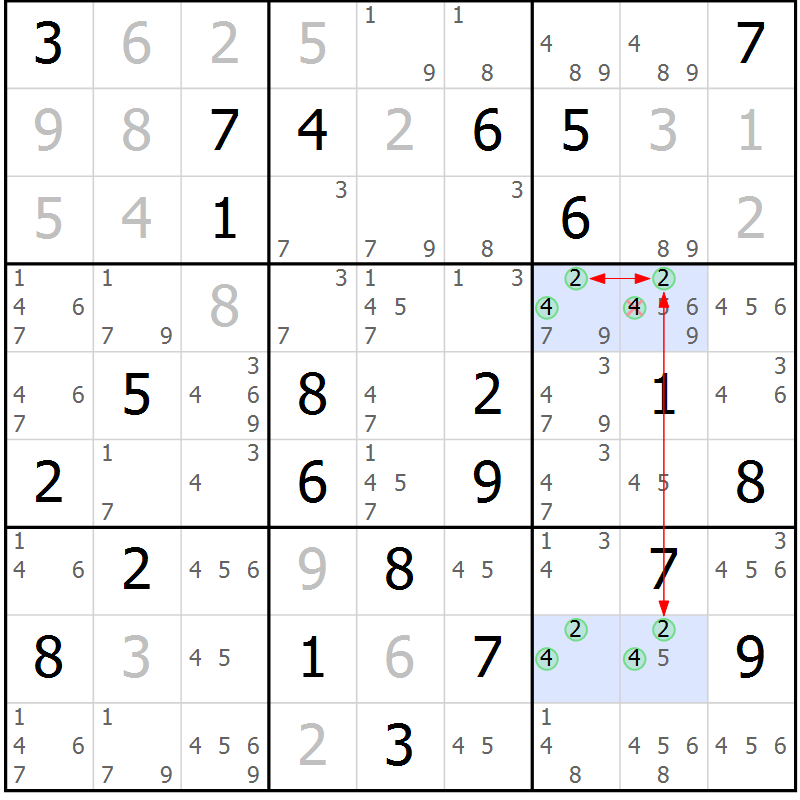 Position des candidats pour la solution de la Gr 69 page 72 du magazine de sudoku Suprême n° 030