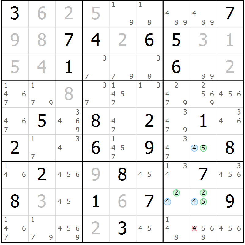 Position des candidats pour la solution de la Gr 69 page 72 du magazine de sudoku Suprême n° 030