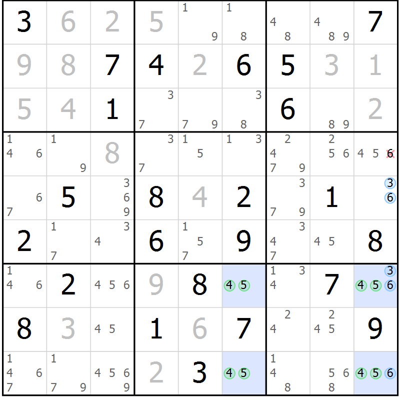 Position des candidats pour la solution de la Gr 69 page 72 du magazine de sudoku Suprême n° 030
