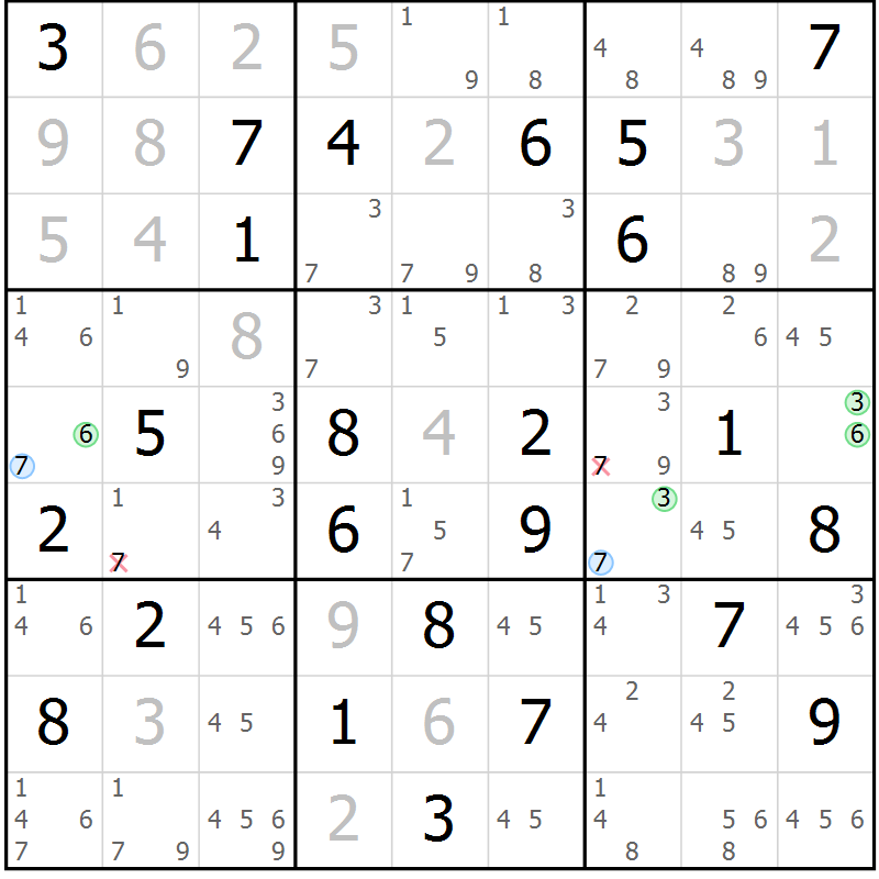 Position des candidats pour la solution de la Gr 69 page 72 du magazine de sudoku Suprême n° 030