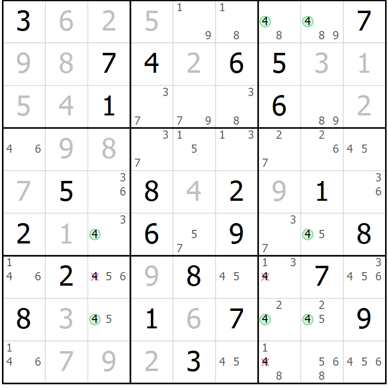 Position des candidats pour la solution de la Gr 69 page 72 du magazine de sudoku Suprême n° 030