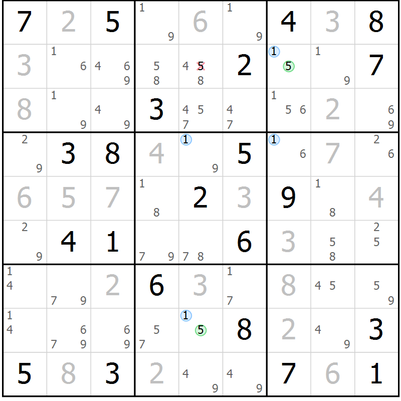 Position des candidats pour la solution de la Gr 7 page 10 du magazine de sudoku Suprême n° 030
