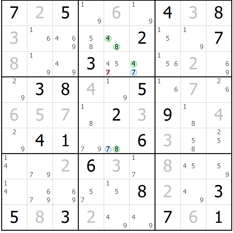 Position des candidats pour la solution de la Gr 7 page 10 du magazine de sudoku Suprême n° 030