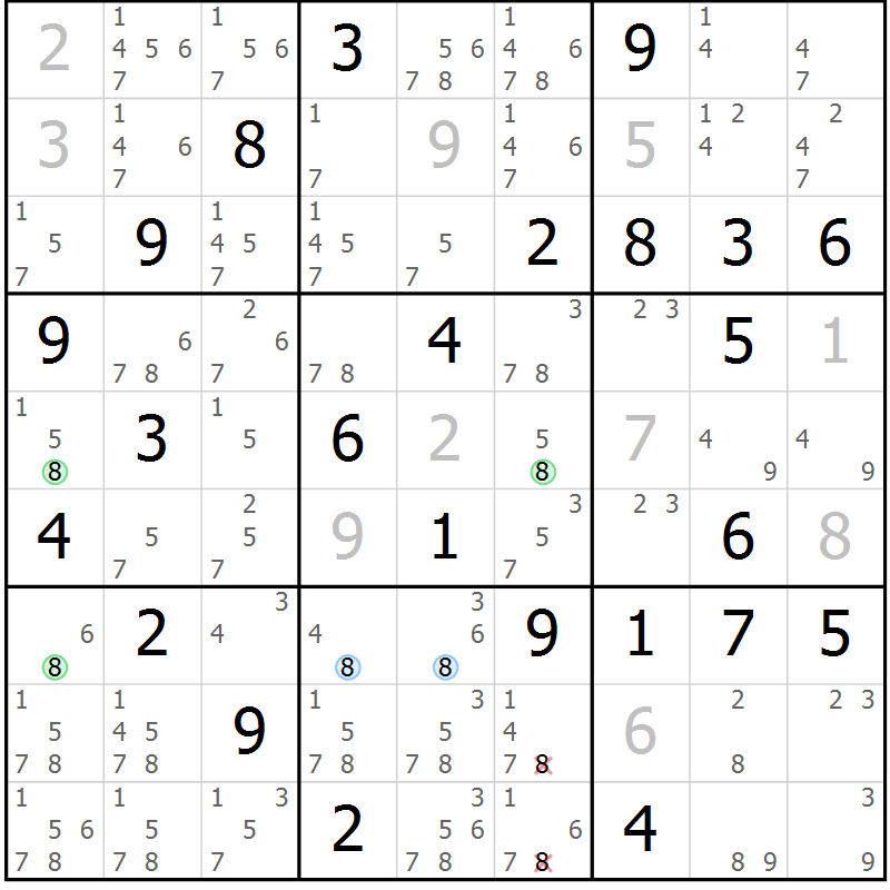 Position des candidats pour la solution de la Gr 70 page 73 du magazine de sudoku Suprême n° 030