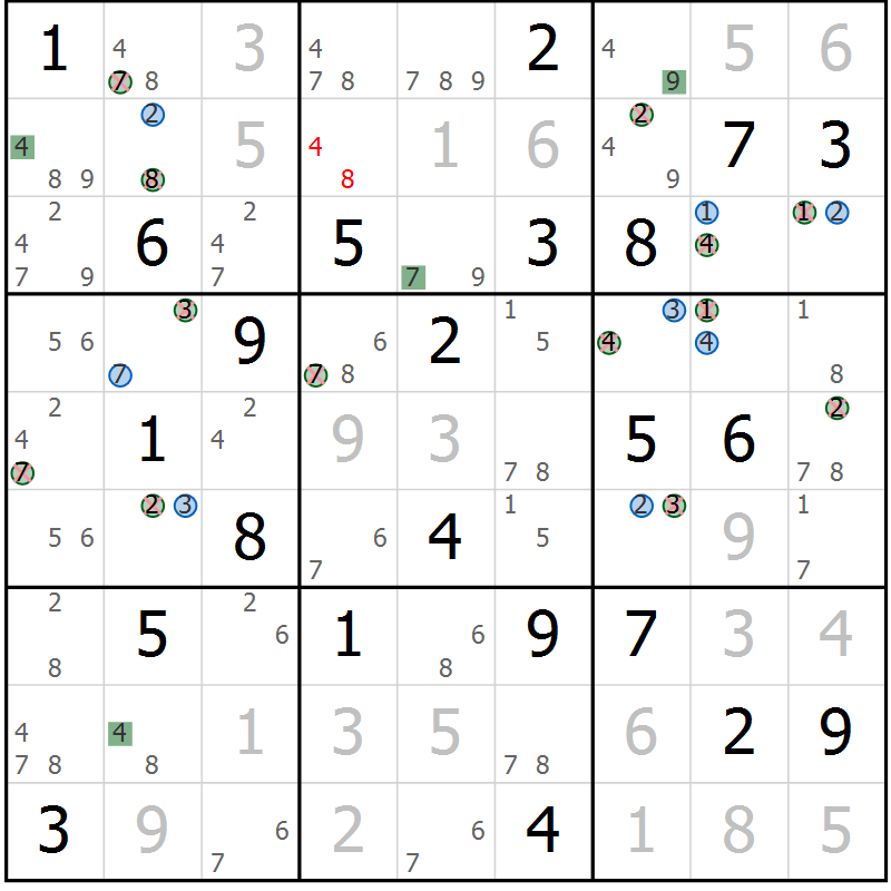 Position des candidats pour la solution de la Gr 71 page 74 du magazine de sudoku Suprême n° 030