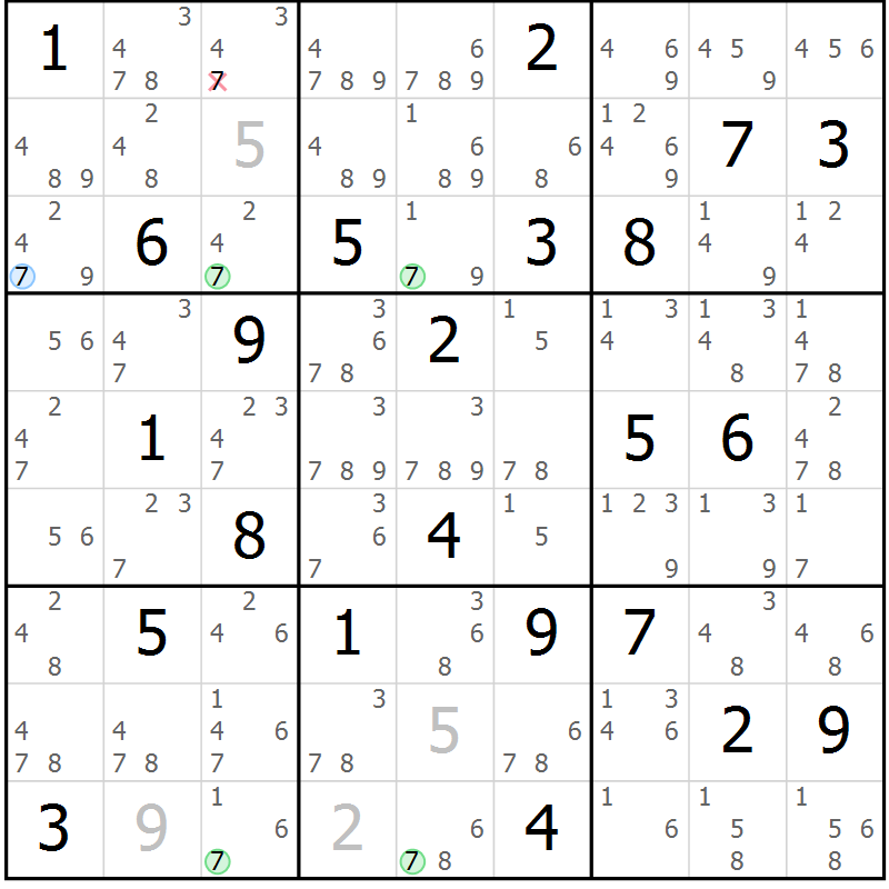 Position des candidats pour la solution de la Gr 71 page 74 du magazine de sudoku Suprême n° 030