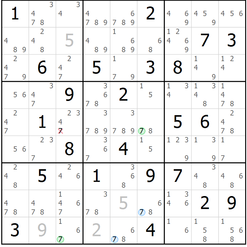 Position des candidats pour la solution de la Gr 71 page 74 du magazine de sudoku Suprême n° 030