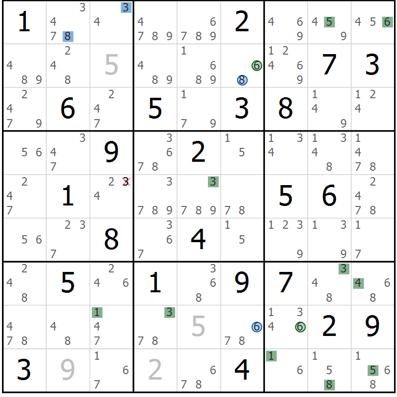 Position des candidats pour la solution de la Gr 71 page 74 du magazine de sudoku Suprême n° 030