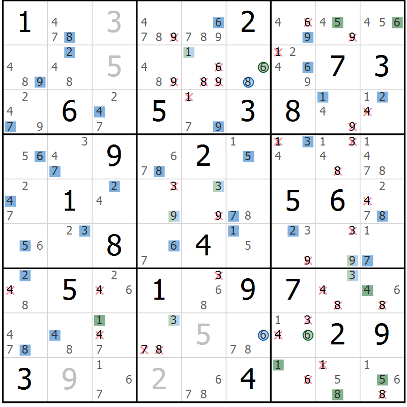 Position des candidats pour la solution de la Gr 71 page 74 du magazine de sudoku Suprême n° 030