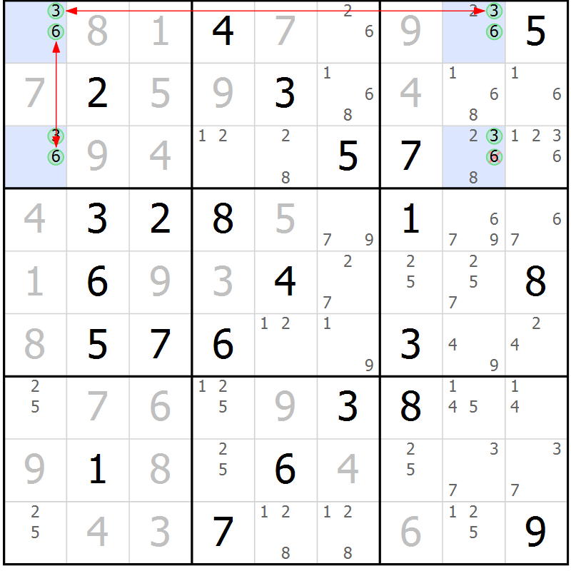 Position des candidats pour la solution de la Gr 72 page 75 du magazine de sudoku Suprême n° 030