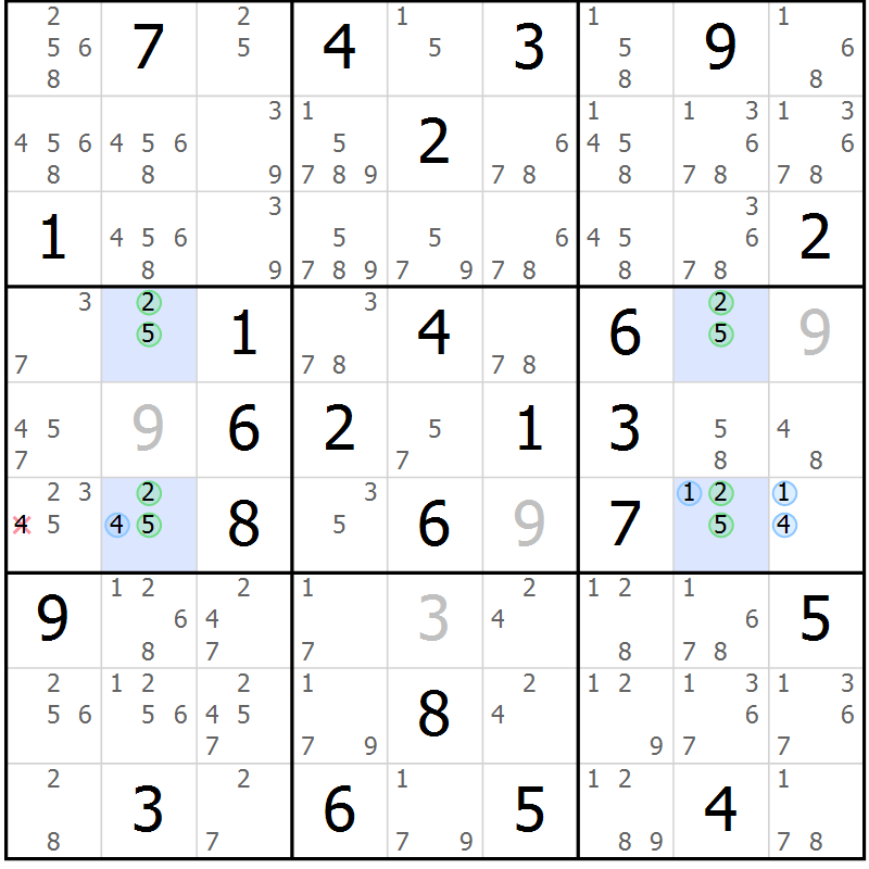 Position des candidats pour la solution de la Gr 73 page 76 du magazine de sudoku Suprême n° 030