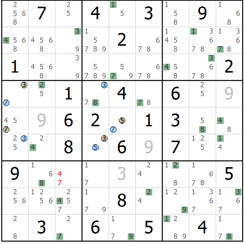 Position des candidats pour la solution de la Gr 73 page 76 du magazine de sudoku Suprême n° 030